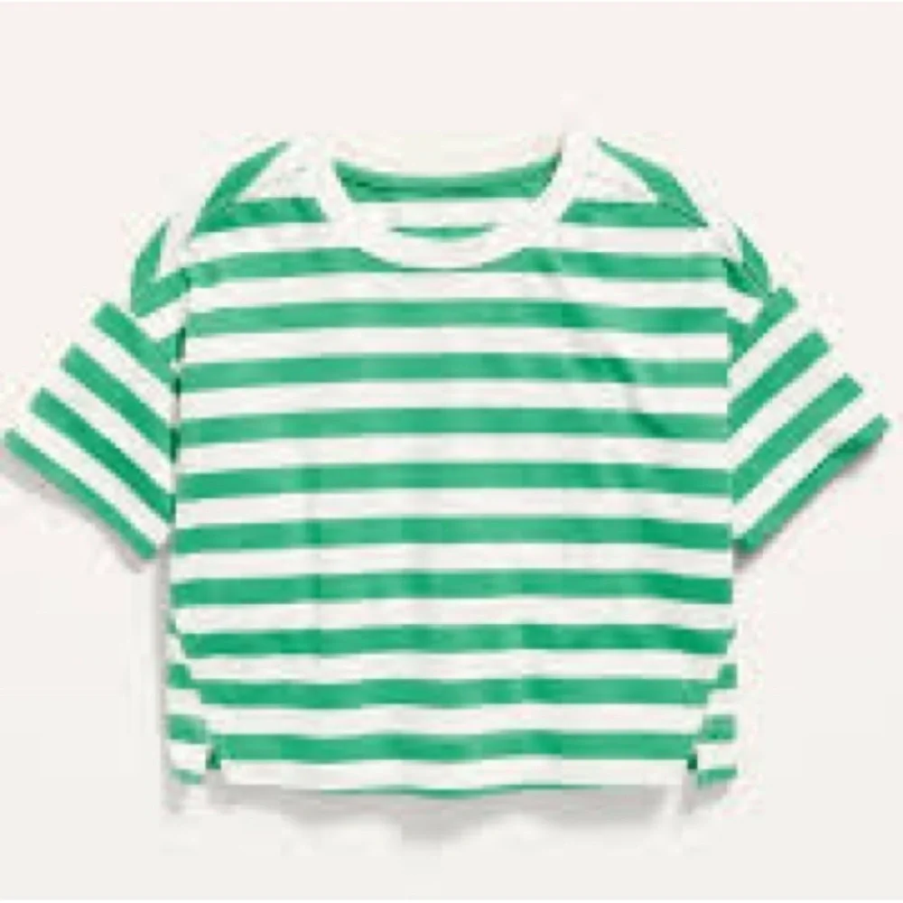 Old Navy Loose Cropped Green and White Striped Tee Shirt XL 14/16